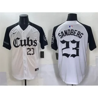 Men's Chicago Cubs #23 Ryne Sandberg White "Gothic North Side Edition" Vapor Premier Limited Stitched Baseball Jers...