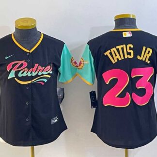 Women's San Diego Padres #23 Fernando Tatis Jr Black 2022 City Connect Cool Base Stitched Jersey