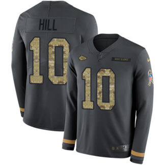 Nike Kansas City Chiefs #10 Tyreek Hill Anthracite Salute to Service Men’s Stitched NFL Limited Therma Long Sleeve...