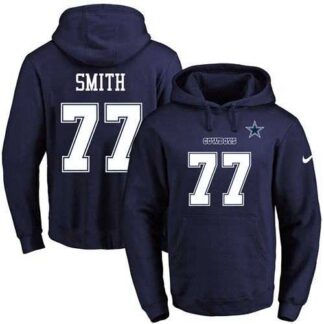 Printed Nike Dallas Cowboys #77 Tyron Smith Navy Name & Number Men's Pullover Hoodie