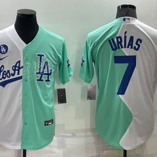 Men's Los Angeles Dodgers #7 Julio Urias White Green Two Tone 2022 Celebrity Softball Game Cool Base Jersey