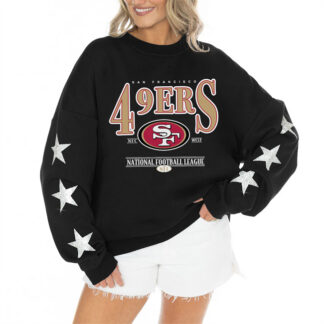 Women's San Francisco 49ers Gameday Couture Black Rhinestone Star Sleeve Settle the Score Oversized Tri-Blend Pullo...