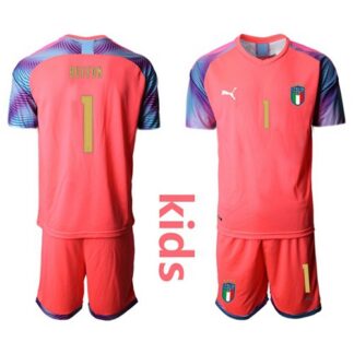 Italy #1 Buffon Pink Goalkeeper Kid Soccer Country Jersey