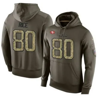 NFL Men's San Francisco 49ers #80 Jerry Rice Stitched Green Olive Salute To Service KO Performance Hoodie