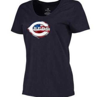 Women's Cincinnati Reds Navy Plus Sizes Banner Wave T-Shirt