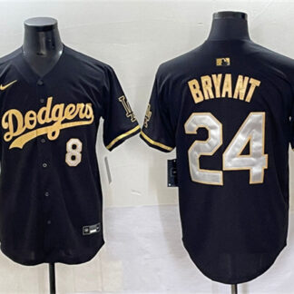 Men's Los Angeles Dodgers Front #8 Back #24 Kobe Bryant Black Gold Limited Stitched Baseball Jersey