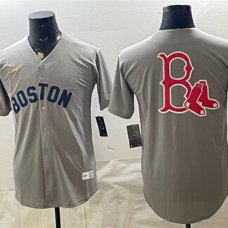 Men's Boston Red Sox Team Big Logo Grey Cooperstown Collection Limited Stitched Baseball Jersey