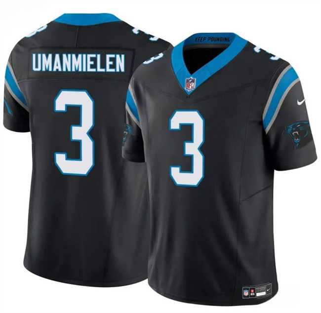 Men's Carolina Panthers #3 Princely Umanmielen Black 2025 F.U.S.E. Vapor Limited Stitched Jersey Dzhi