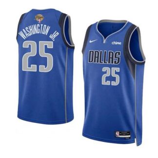 Men's Dallas Mavericks #25 P.J. Washington Jr. Blue 2024 Finals Icon Edition Stitched Basketball Jersey Dzhi