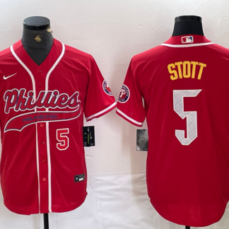 Men's Philadelphia Phillies #5 Bryson Stott Number Red Cool Base Stitched Baseball Jerseys