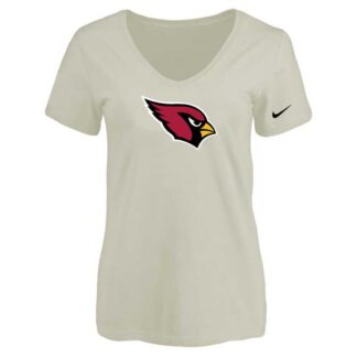 Women's Arizona Cardinals Cream Logo V neck T-Shirt FengYun