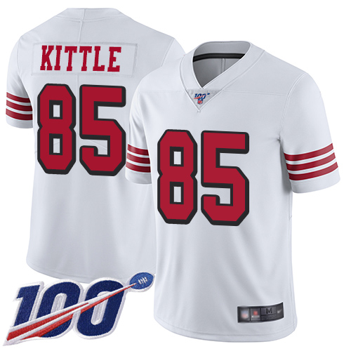 Nike San Francisco 49ers #85 George Kittle White Rush Youth Stitched NFL Limited 100th Season Jersey