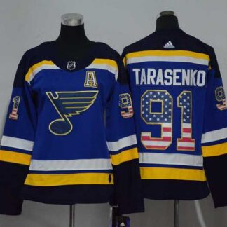 Women St. Louis Blues #91 Vladimir Tarasenko Blue USA Flag Adidas Stitched Jersey