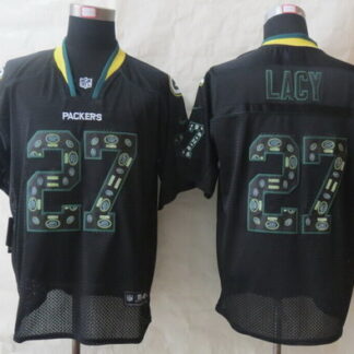 Nike Green Bay Packers #27 Eddie Lacy Lights Out Black Ornamented Elite Jersey