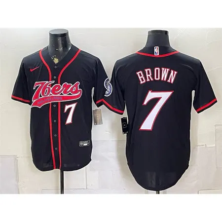 Youth Philadelphia 76ers #7 Jaylen Brown Black Cool Base Baseball Jersey