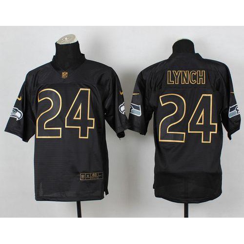 Nike Seattle Seahawks #24 Marshawn Lynch Black Gold No. Fashion Men’s Stitched NFL Elite Jersey