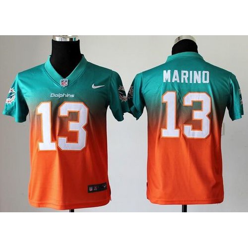 Nike Miami Dolphins #13 Dan Marino Aqua Green/Orange Youth Stitched NFL Elite Fadeaway Fashion Jersey