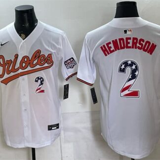 Men's Baltimore Orioles #2 Gunnar Henderson White USA 250 Fourth of July Home Stitched Baseball Jersey