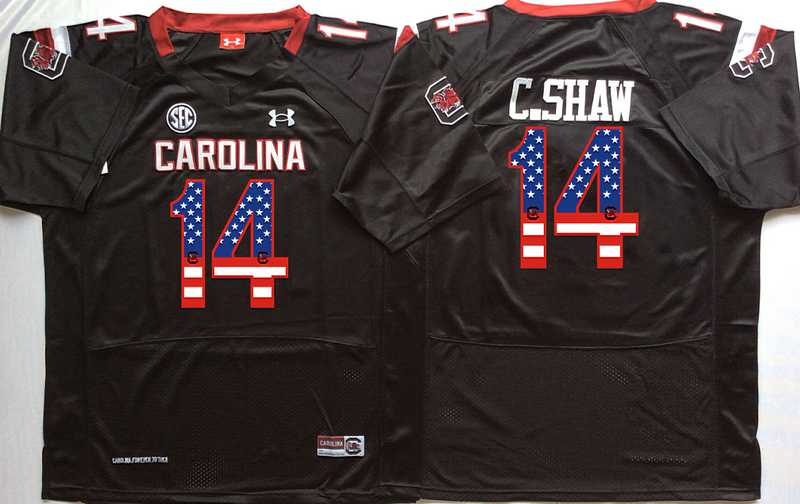 South Carolina Gamecocks #14 C.Shaw Black USA Flag College Stitched Jersey