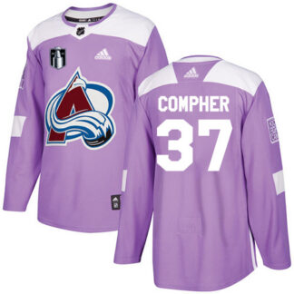 Adidas Colorado Avalanche #37 J.T. Compher Purple Youth 2022 Stanley Cup Final Patch Authentic Fights Cancer Stitch...