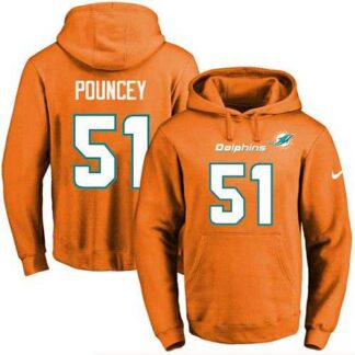 Printed Nike Miami Dolphins #51 Mike Pouncey Orange Name & Number Men's Pullover Hoodie