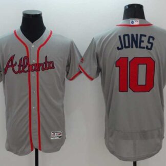 Atlanta Braves #10 Chipper Jones Gray USA Independence Day 2016 Flexbase Collection Stitched Jersey
