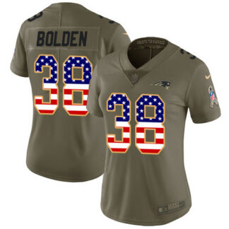 Nike New England Patriots #38 Brandon Bolden Olive/USA Flag Women’s Stitched NFL Limited 2017 Salute to Service Jersey
