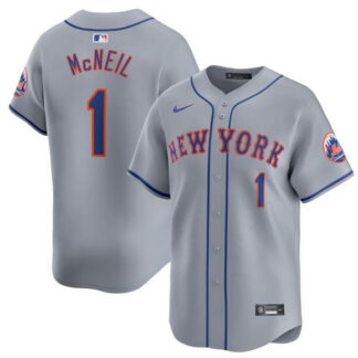 Men's New York Mets #1 Jeff McNeil 2024 Gray Away Limited Stitched Baseball Jersey