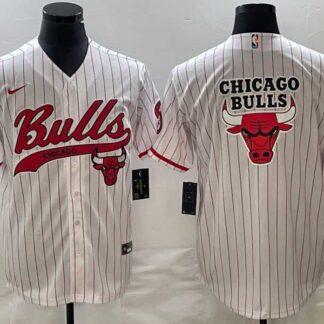Men's Chicago Bulls Blank White Pinstripe Cool Base Stitched Baseball Jersey