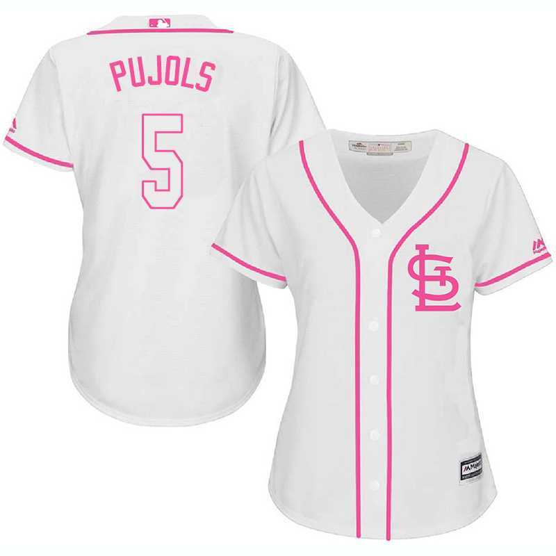Women's St. Louis Cardinals #5 Albert Pujols White Pink New Cool Base Jersey