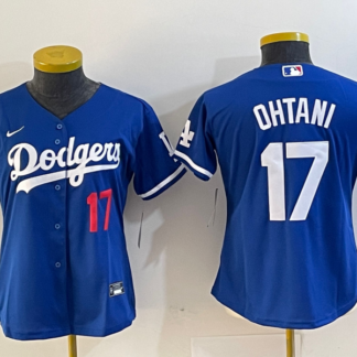 Women's Los Angeles Dodgers #17 Shohei Ohtani Number Blue Stitched Cool Base Nike Jersey