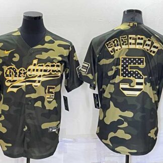 Los Angeles Dodgers #5 Freddie Freeman Camo Flag Stitched Cool Base Nike Jersey
