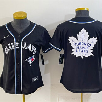 Youth Toronto Blue Jays & Leafs With White Leafs Logo 2026 Fashion Replica Black Out Stitched Baseball Jersey