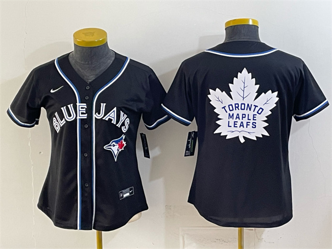 Youth Toronto Blue Jays & Leafs With White Leafs Logo 2026 Fashion Replica Black Out Stitched Baseball Jersey