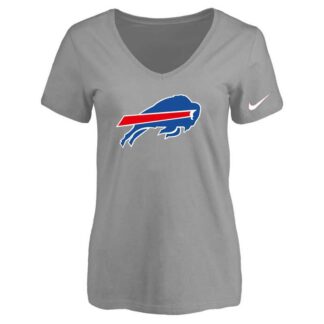 Women's Buffalo Bills L.Gray Logo V neck T-Shirt FengYun
