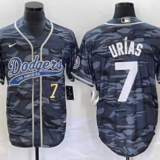 Men's Los Angeles Dodgers #7 Julio Urias Number Gray Camo Cool Base With Patch Stitched Baseball Jersey