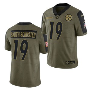 Nike Pittsburgh Steelers 19 JuJu Smith-Schuster 2021 Olive Salute To Service Limited Jersey Dyin