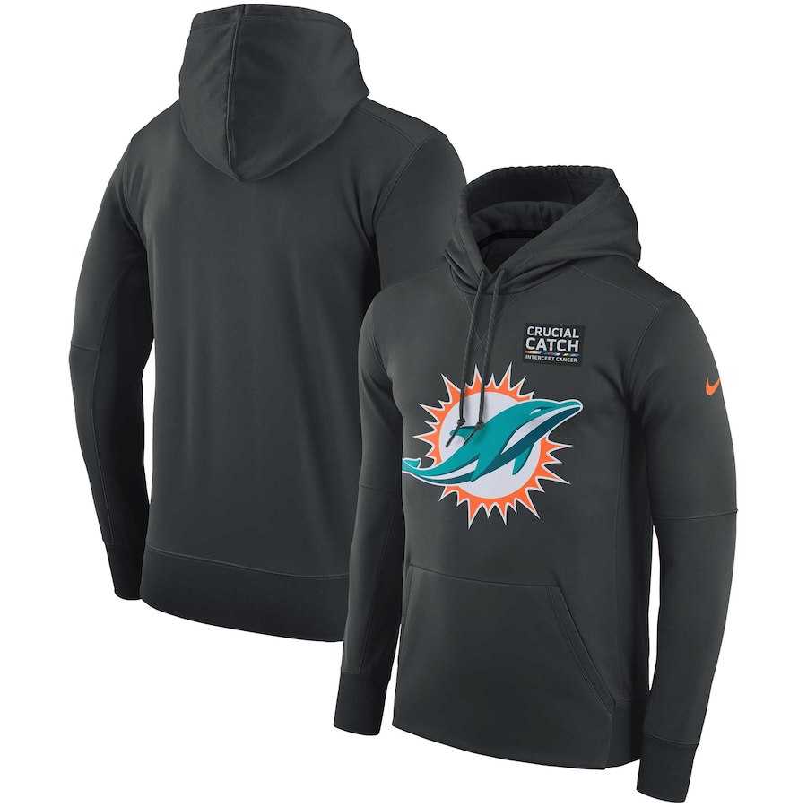 Men's Miami Dolphins Anthracite Nike Crucial Catch Performance Hoodie