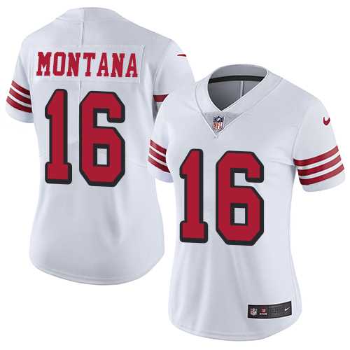 Women Nike 49ers 16 Joe Montana White Color Rush Vapor Untouchable Limited Jersey