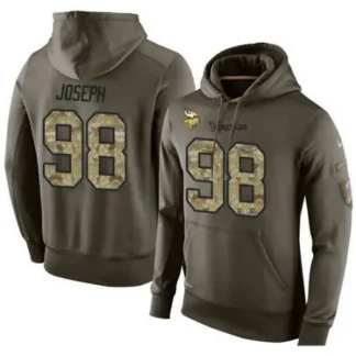 NFL Men's Minnesota Vikings #98 Linval Joseph Stitched Green Olive Salute To Service KO Performance Hoodie