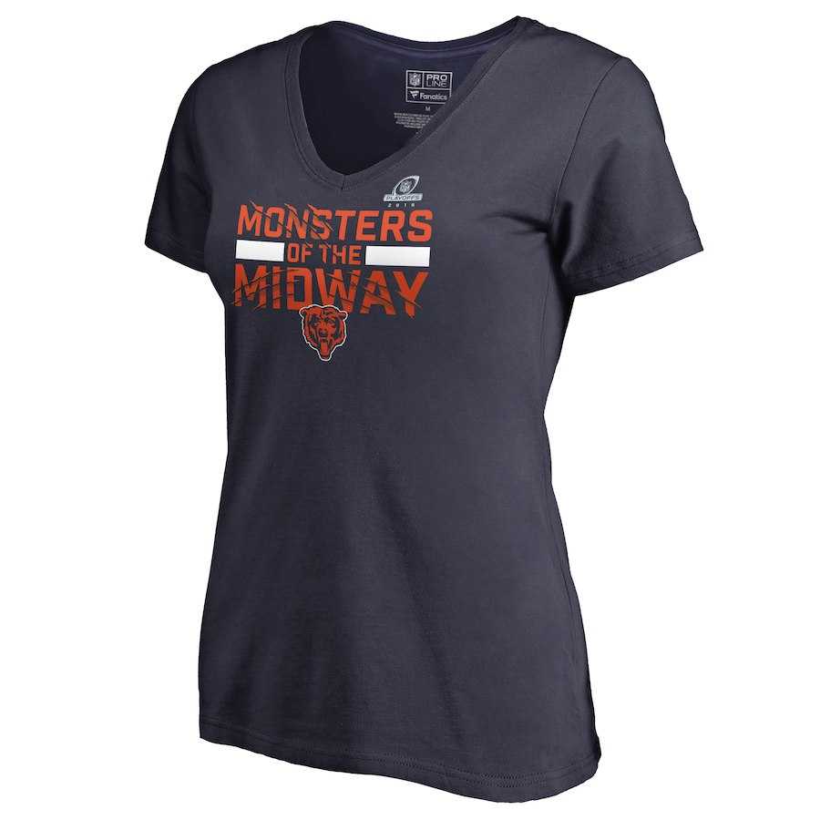 Women Bears Navy 2018 NFL Playoffs Monsters Of The Midway T-Shirt
