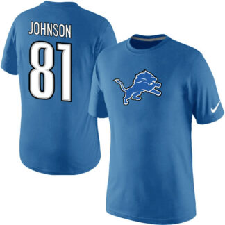 Men Nike Detroit Lions 81 Calvin Johnson Name x26 Number T-Shirt Blue