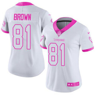 Nike Tampa Bay Buccaneers #81 Antonio Brown White/Pink Women’s Stitched NFL Limited Rush Fashion Jersey