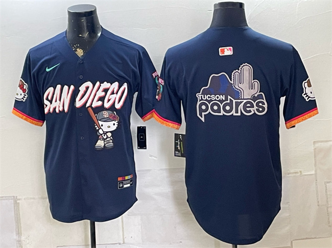 Men's San Diego Padres X Hello Kitty Team Big Logo Obsidian 2026 City Connect Stadium Stitched Baseball Jersey