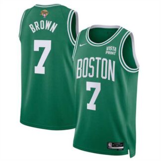 Men's Boston Celtics #7 Jaylen Brown Kelly Green 2024 Finals Icon Edition Stitched Basketball Jersey Dzhi