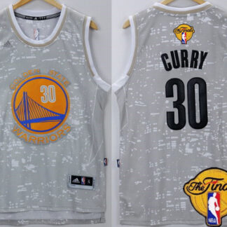 Men's Golden State Warriors #30 Stephen Curry Gray City Lights 2017 The NBA Finals Patch Jersey