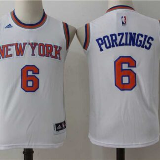 Youth New York Knicks #6 Kristaps Porzingis White Swingman Stitched Jersey