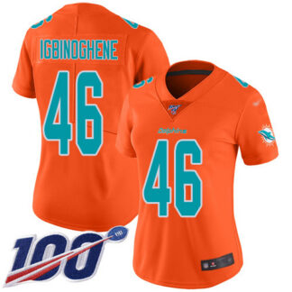 Nike Miami Dolphins #46 Noah Igbinoghene Orange Women’s Stitched NFL Limited Inverted Legend 100th Season Jersey