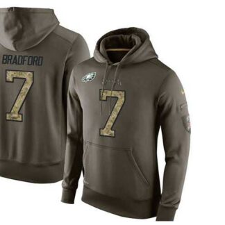 Glued Nike Philadelphia Eagles #7 Sam Bradford Olive Green Salute To Service Men's Pullover Hoodie