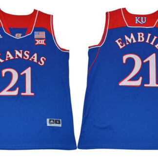 Kansas Jayhawks 21 Joel Embiid Blue College Basketball Stitched NBA Jersey